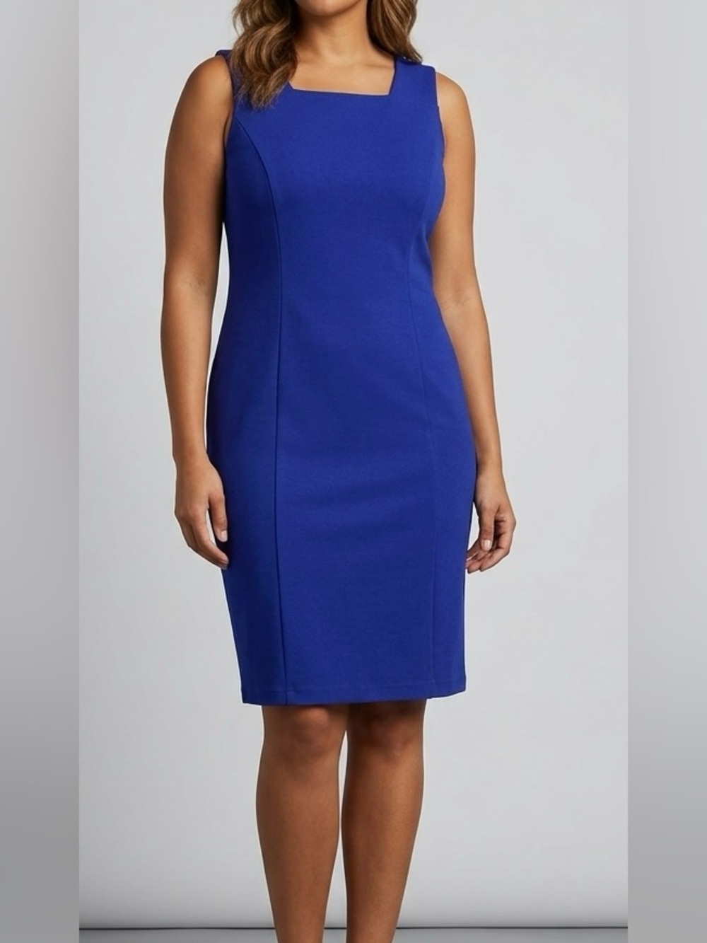Talbots Size 10 Royal Cobalt Blue Midi Dress Sleeveless Front Slit